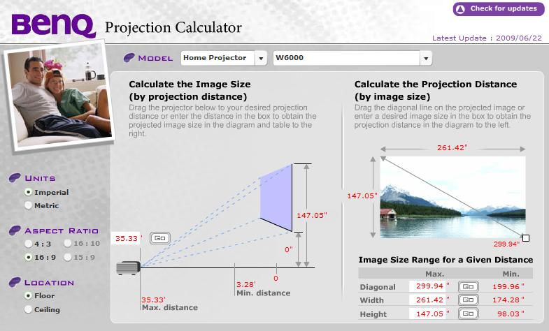 BenQ Projektions-Kalkulator BenQ Projektions-Kalkulator