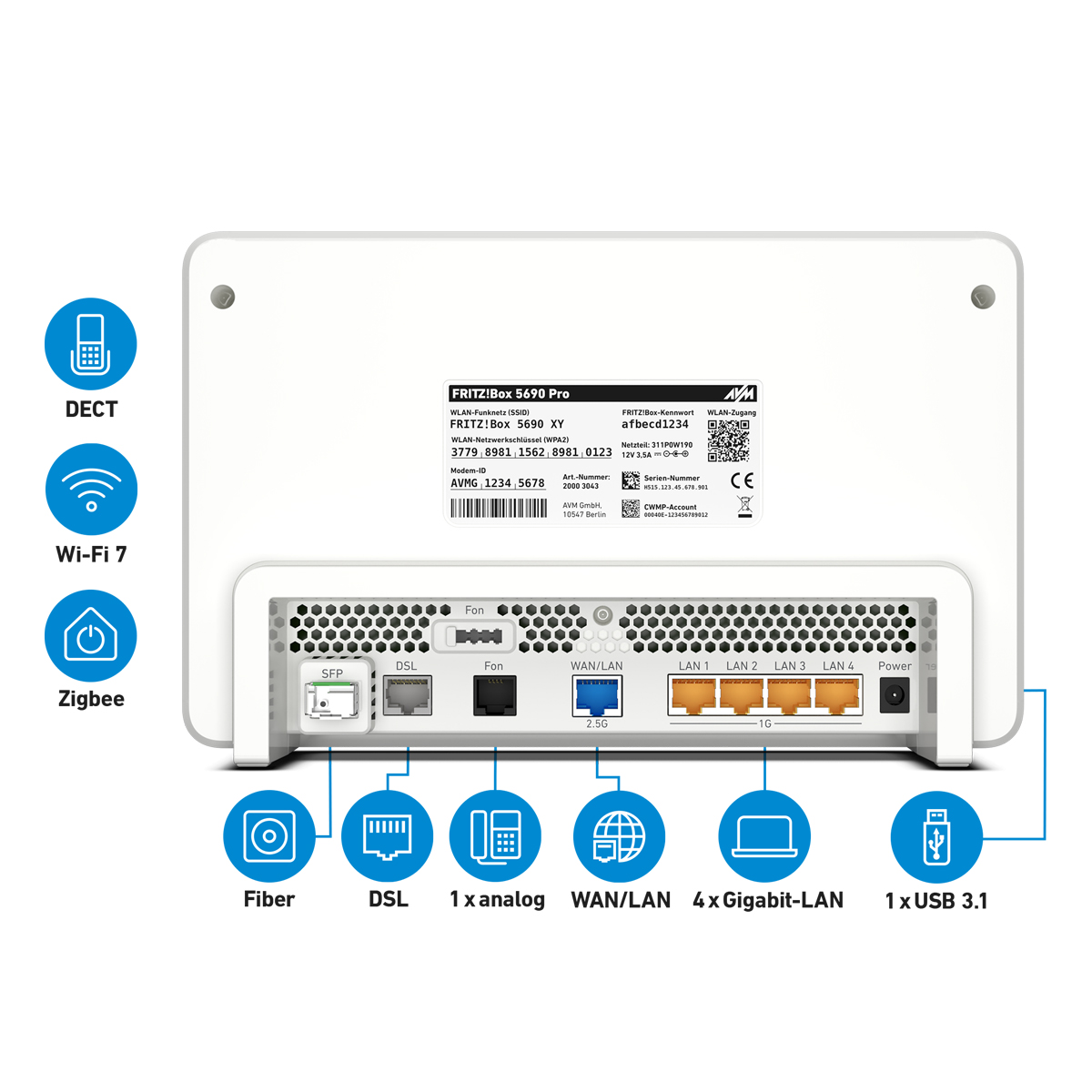 Bild von FRITZ!Box 5690 Pro WiFi 7 (WLAN BE) Router, Triband, max. 18.490 Mbit/s, Glasfaser- und DSL-Anschluss