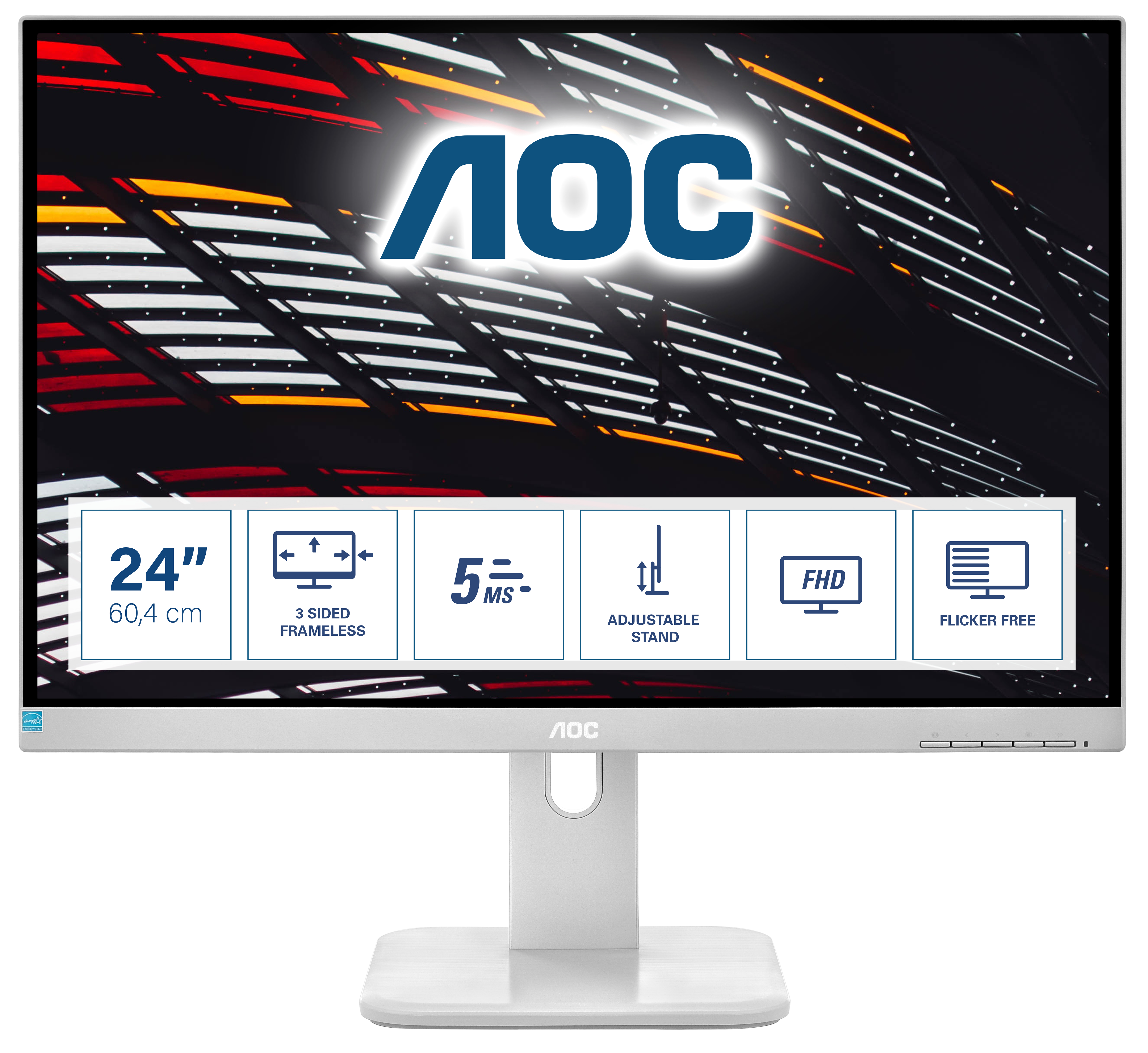 Bild von AOC 24P1/GR 24 Zoll FHD Monitor, höhenverstellbar (1920x1080, 60 Hz, VGA, DVI, HDMI, DiplayPort, USB Hub) grau