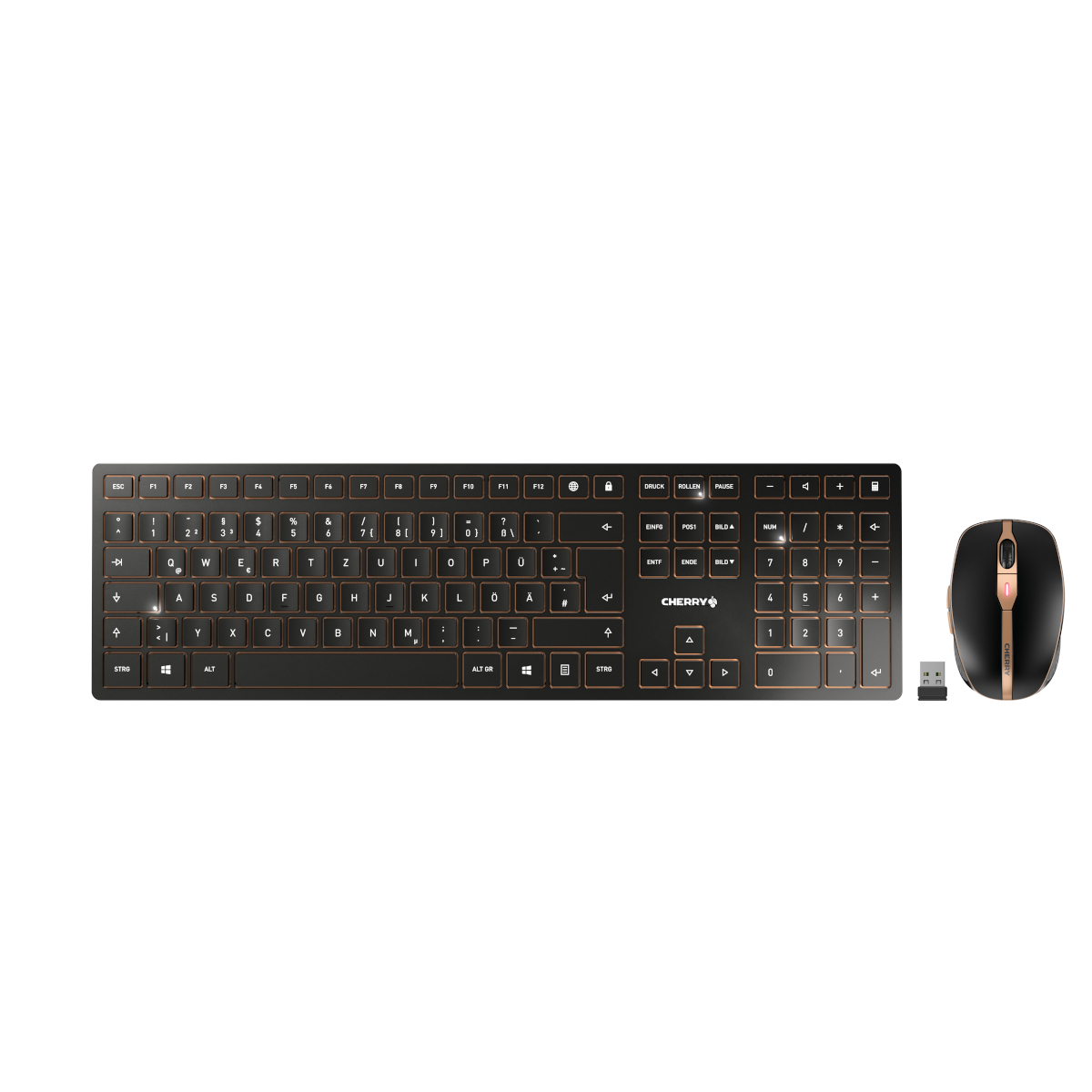 Bild von CHERRY DW 9100 slim, kabelloses Tastatur und Maus-Set, schwarz-bronze