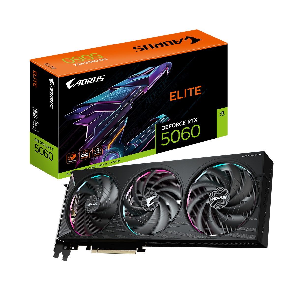 Bild von Gigabyte AORUS GeForce RTX 5060 ELITE 8G Grafikkarte - 8GB GDDR7, HDMI, 3x DP