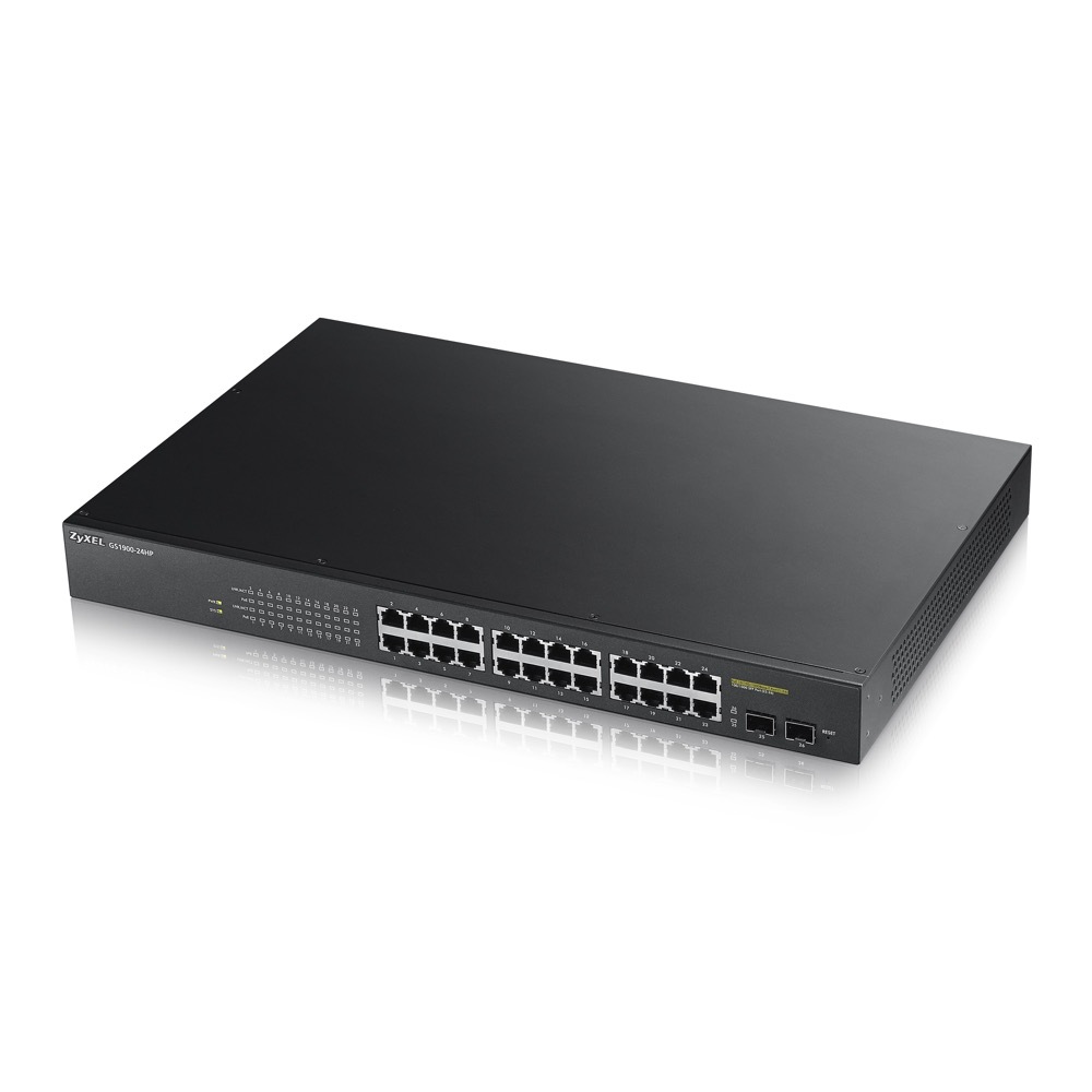 Bild von Zyxel GS1900-24HP V2 Smart Managed Switch 24x Gigabit Ethernet (24x PoE+ max. 170 Watt), 2x SFP, Layer 2, Rackmount
