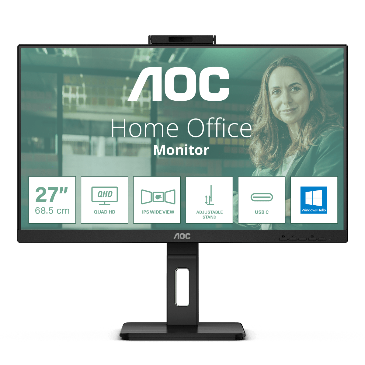 Bild von AOC 24P3QW QHD Monitor - IPS, Höhenverstellung, Webcam, USB-Hub