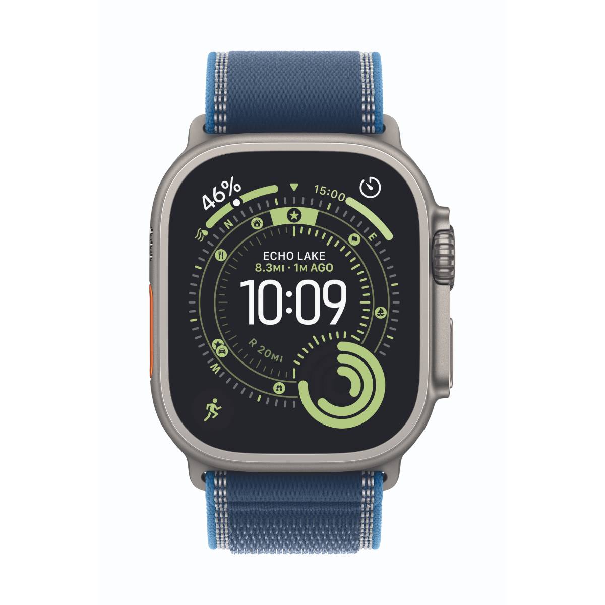 Bild von Apple Watch Ultra 3 Cellular 49mm Natur Titan Gehäuse mit Blau/Hellblau Trail Loop - S/M