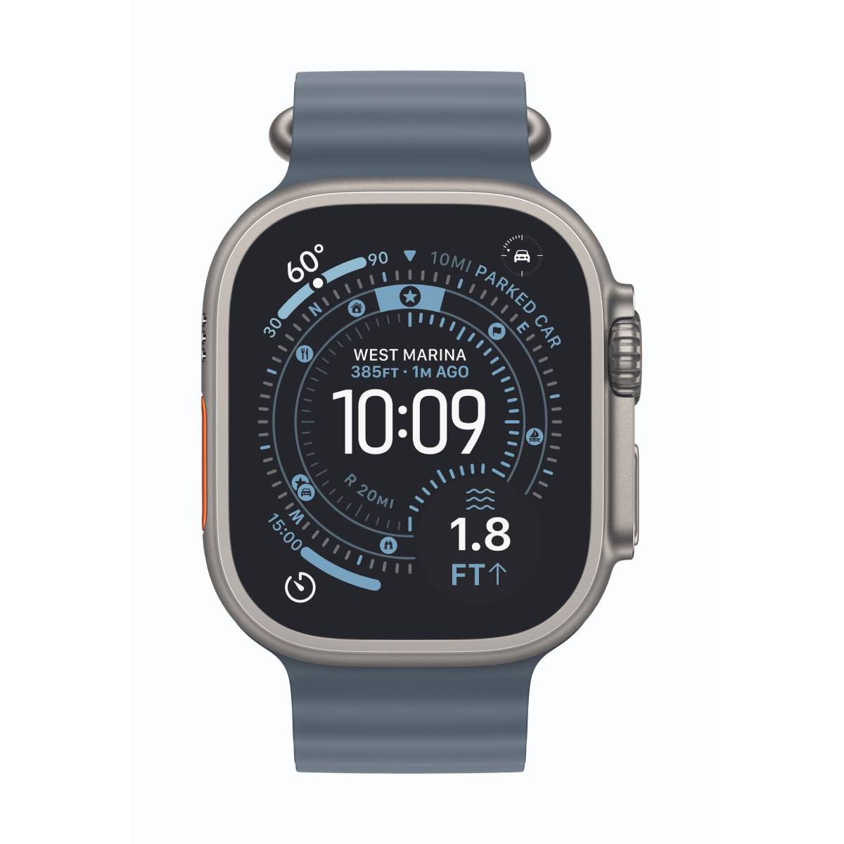 Bild von Apple Watch Ultra 3 Cellular 49mm Natur Titan Gehäuse mit Maritimblau Ocean Band