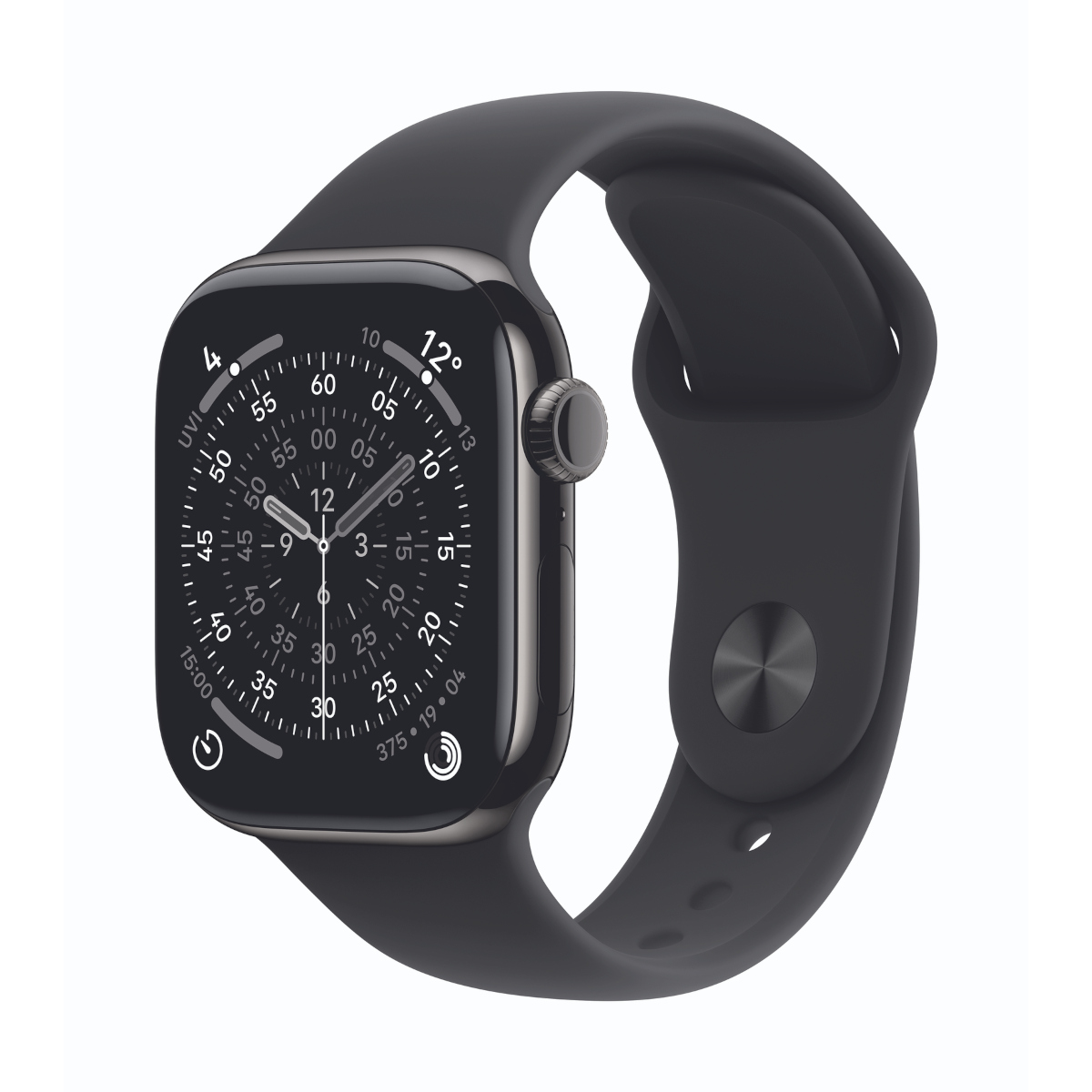 Bild von Apple Watch Series 11 Cellular 42mm Schiefer Titan Gehäuse mit Schwarz Sport Band - M/L