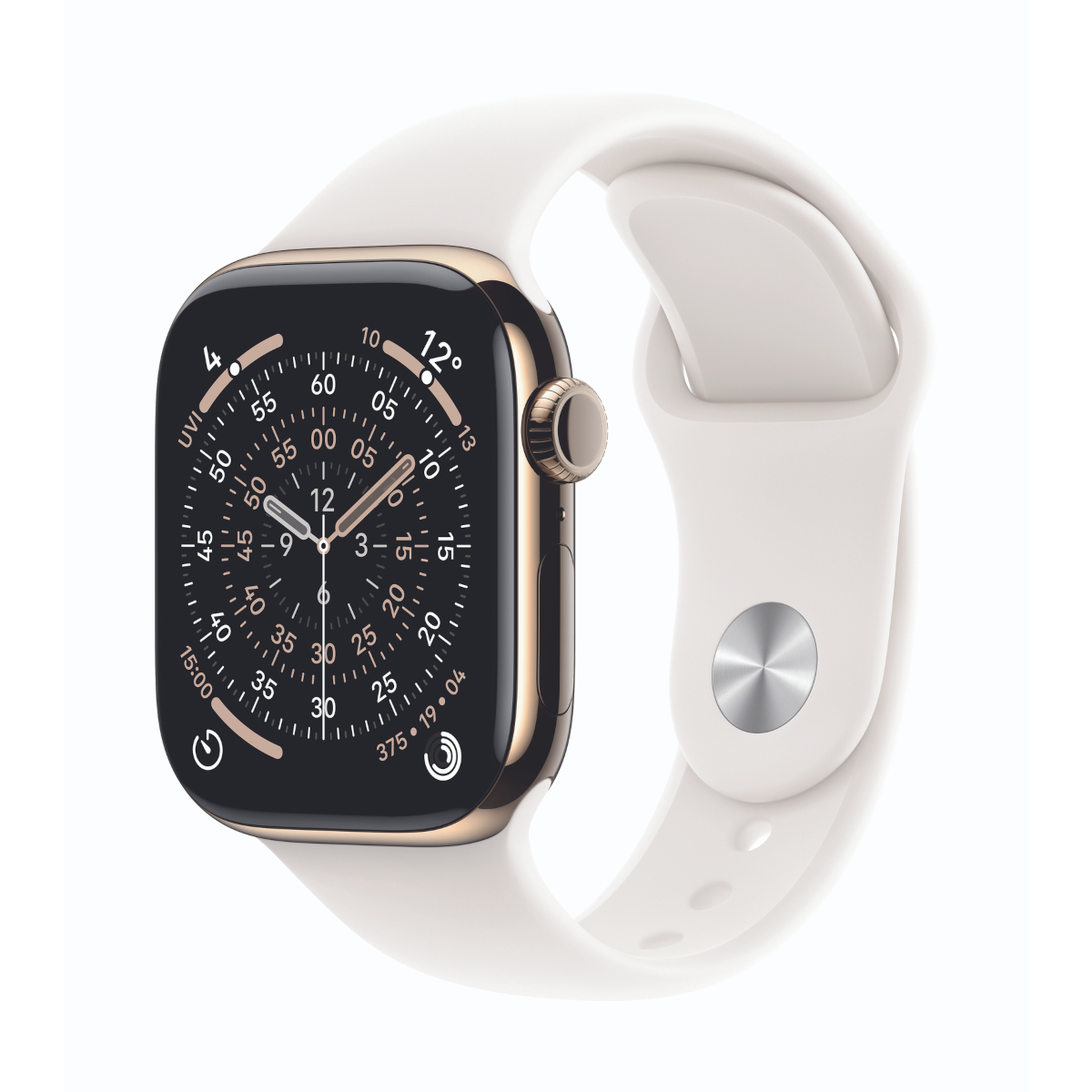 Bild von Apple Watch Series 11 Cellular 42mm Gold Titan Gehäuse mit Blassrosa Sport Band - M/L