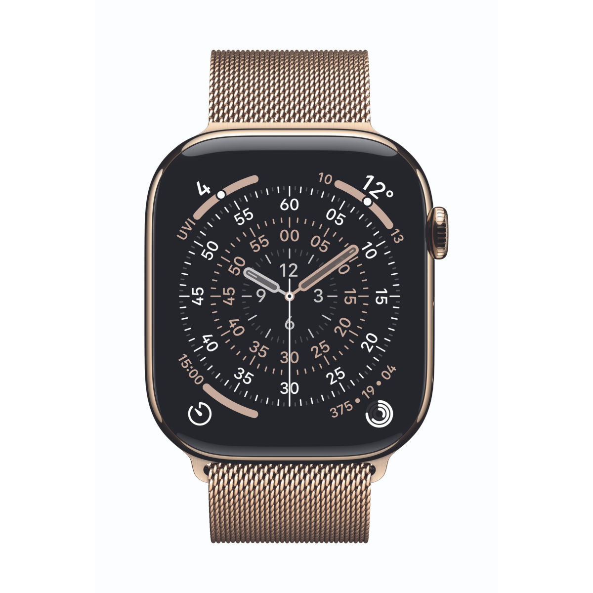 Bild von Apple Watch Series 11 Cellular 46mm Gold Titan Gehäuse mit Gold Milanaise Armband - M/L