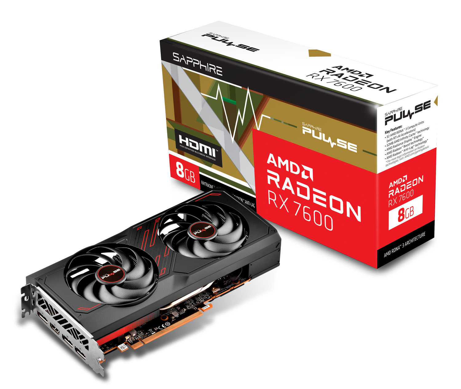 Bild von Sapphire Radeon RX 7600 8GB Pulse Gaming Grafikkarte
