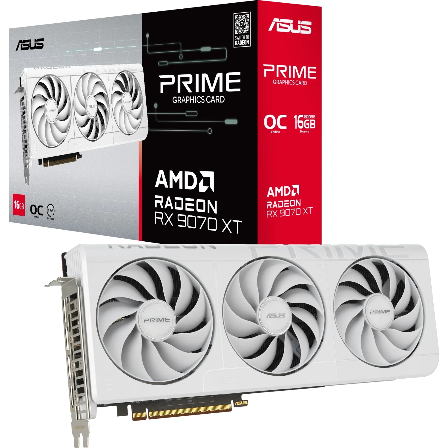 Bild von Asus PRIME Radeon RX 9070 XT 16GB WHITE Grafikkarte - 16GB GDDR6, HDMI, 3x DP