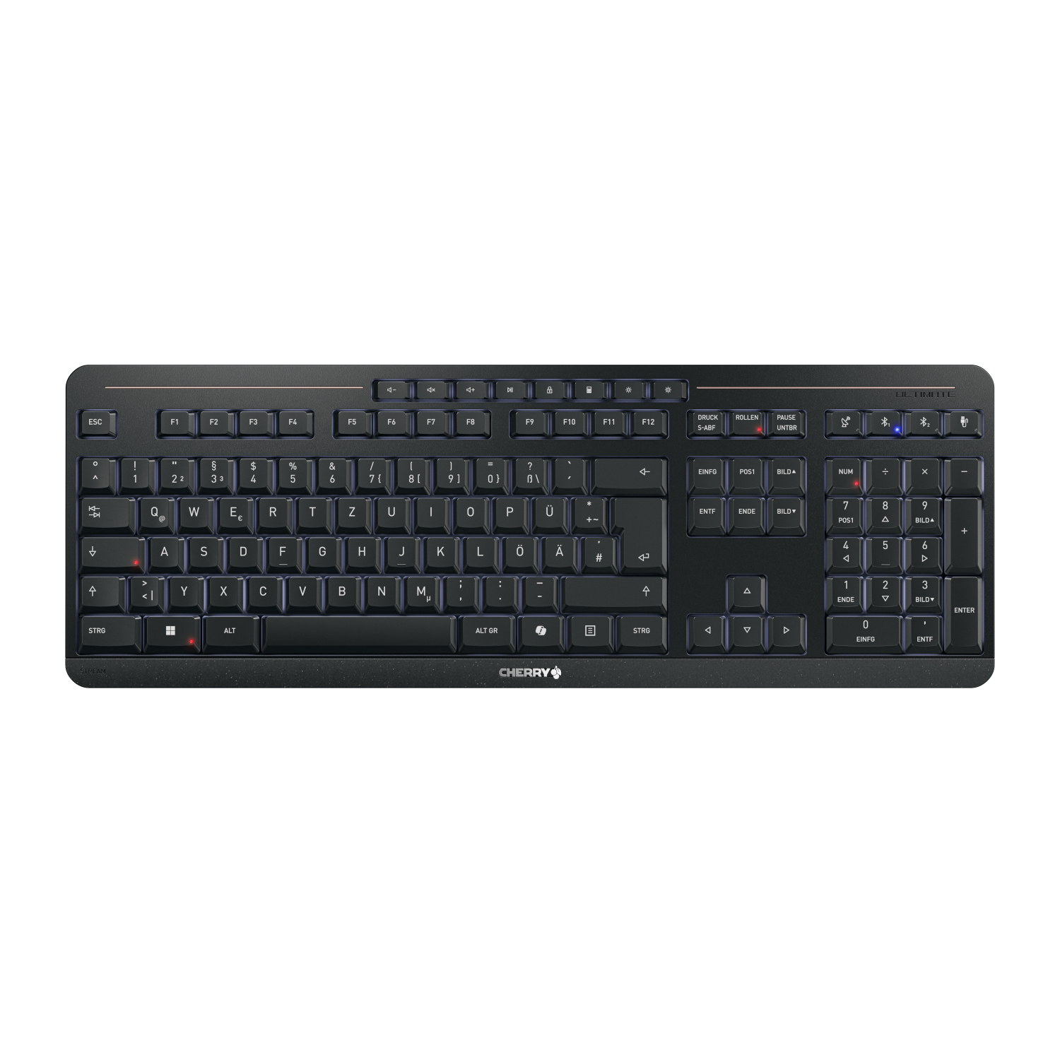 Bild von Cherry Stream Ultimate, Kabellose Tastatur 2x Bluetooth®-5.2-Kanäle, 2,4-GHz-Funk und USB, 8 Office- und Medientasten, CHERRY SX Scherenmechanik