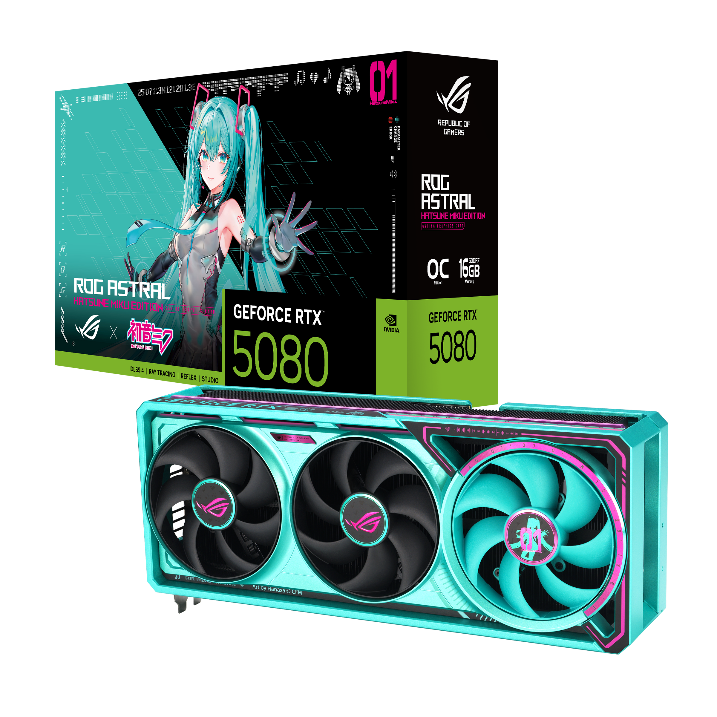 Bild von ASUS ROG Astral GeForce RTX 5080 Hatsune Miku Edition - 16GB GDDR7, 2x HDMI, 3x DP