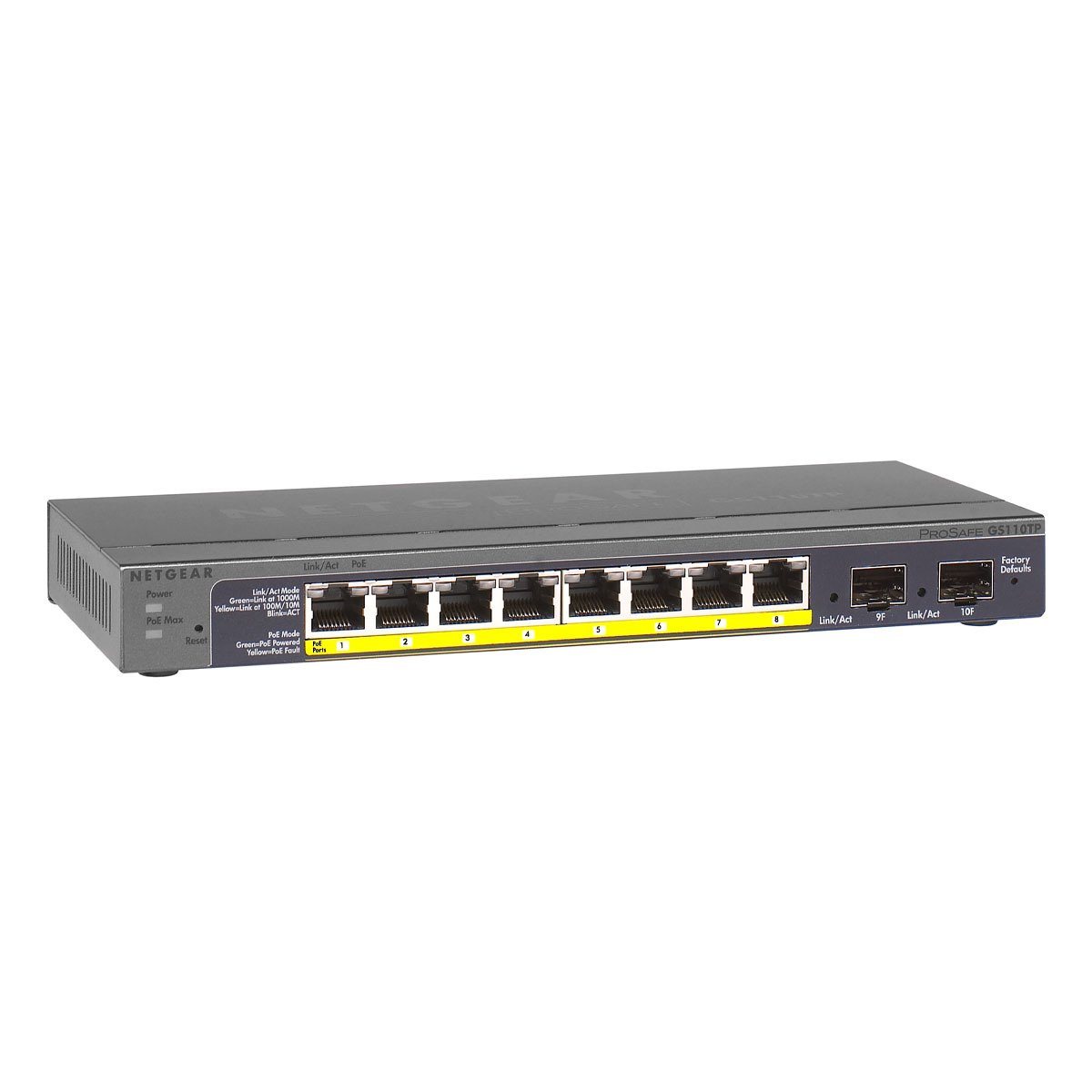 Bild von Netgear GS110TP 10-Port Smart Managed Switch [8x Gigabit-LAN, PoE+ 55W, 2x SFP, Lüfterlos]