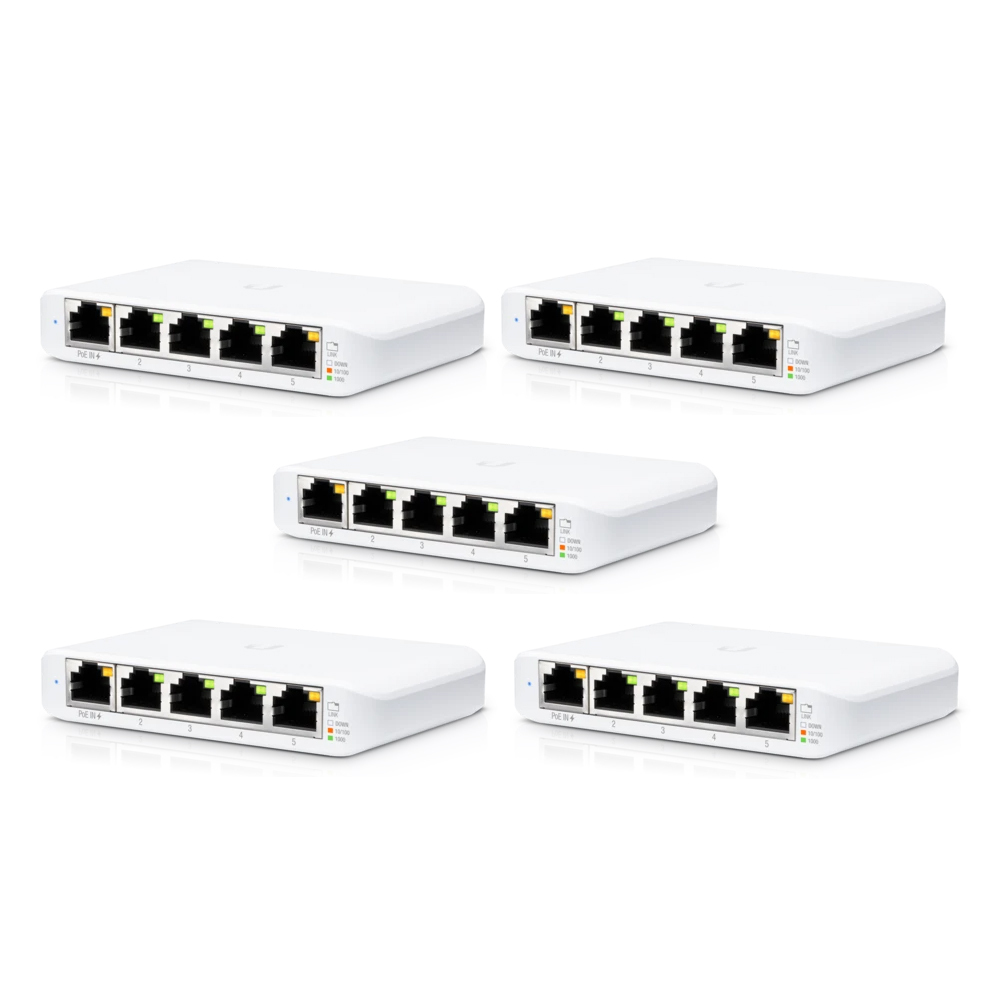 Bild von Ubiquiti USW-Flex-Mini Managed Switch 5er Pack [5x Gigabit Ethernet, 1x PoE PD]