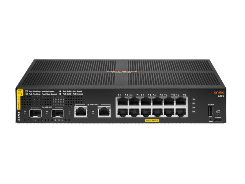 Bild von HPE Aruba Networking CX6000 16-Port Switch (R8N89A) [12x Gigabit LAN, PoE+, 2x SFP, 2x GbE]