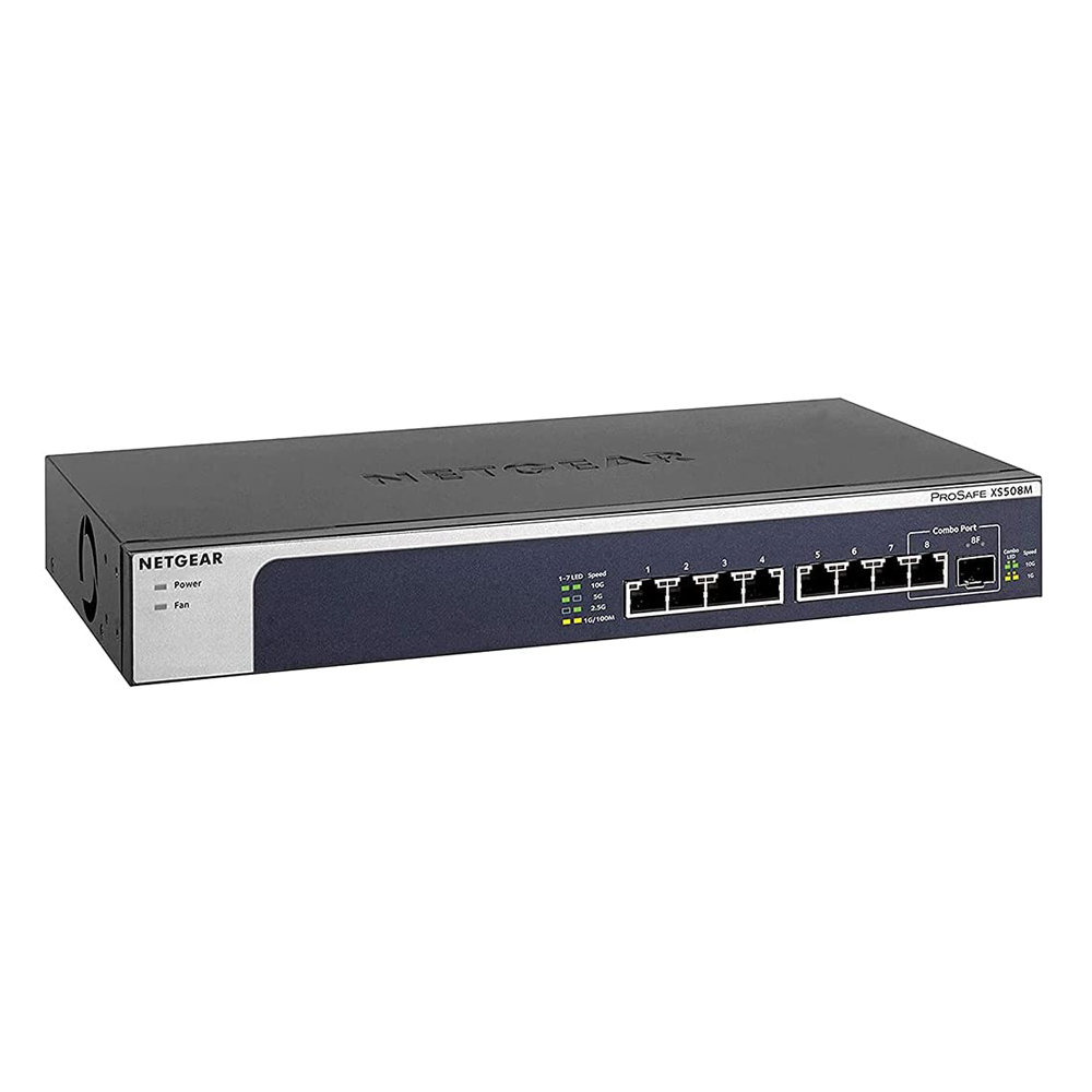 Bild von NETGEAR XS508M Unmanaged Switch [7x 10 Gbit/s Ethernet, 1x 10GbE/SFP+ Combo]