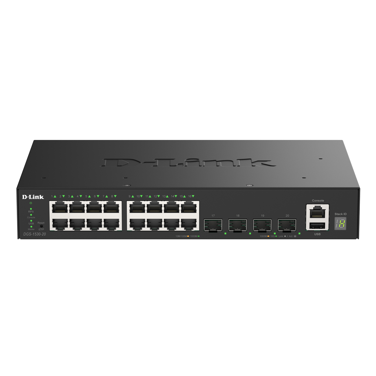 Bild von D-Link DGS-1530-20 Smart Managed Switch 16x Gigabit Ethernet, 4x 10G SFP+, 1x USB 2.0, 1x Konsolen-Port