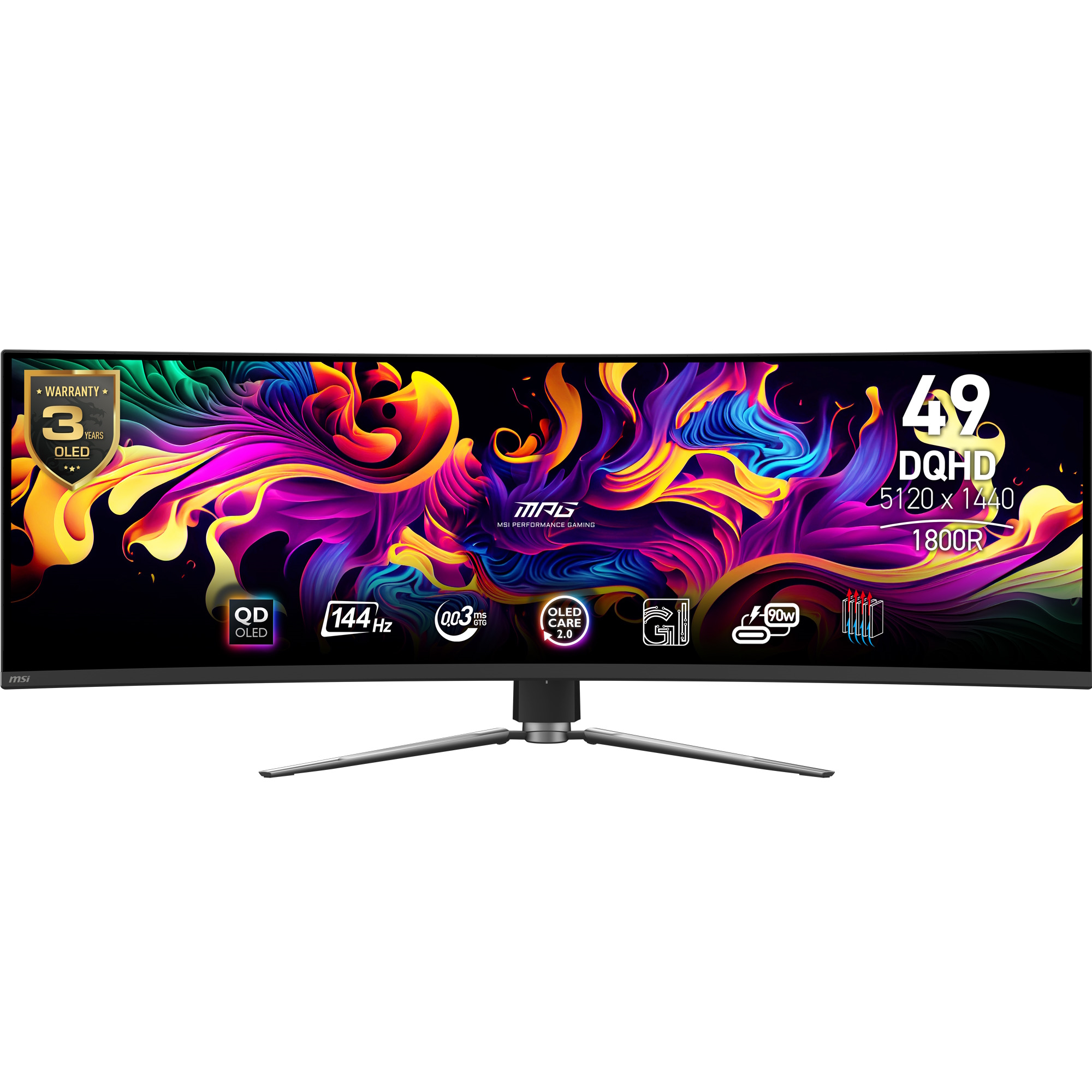 Bild von MSI MPG 491CQPDE QD-OLED Gaming Monitor - 144Hz, 0,03ms GTG MSI OLED Care 2.0, HDMI 2.1 mit 48Gbps Bandbreite, VRR und ALLM Unterstützung