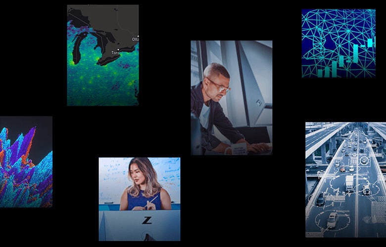 HP ZBook: Collage aus Personen und abstrakten Visualisierungen