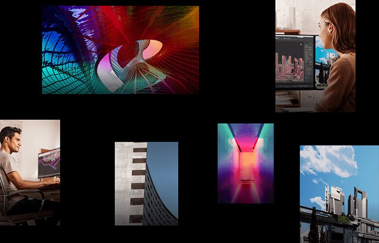 HP ZBook: Collage aus Personen und abstrakten Visualisierungen