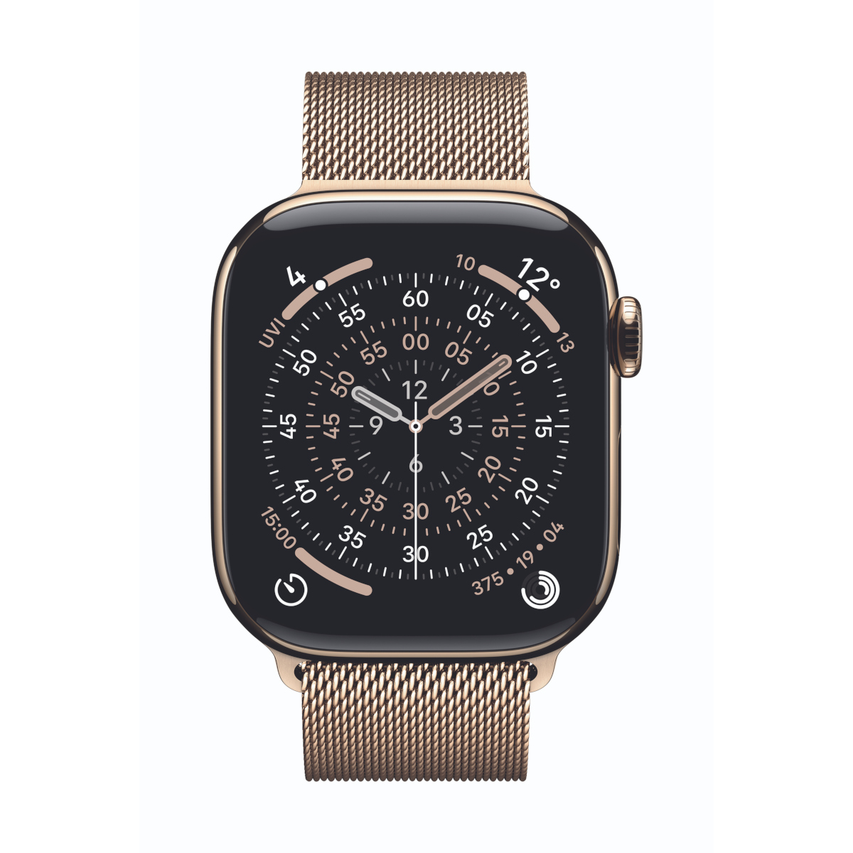 Bild von Apple Watch Series 11 Cellular 42mm Gold Titan Gehäuse mit Gold Milanaise Armband