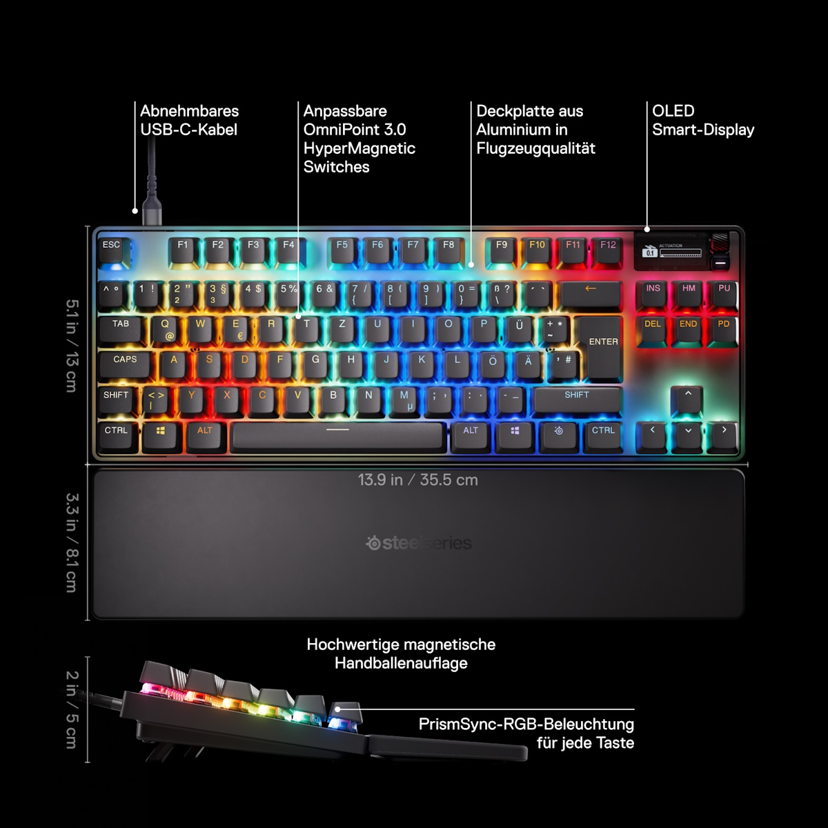 Bild von SteelSeries Apex Pro TKL Gen 3 DE-Layout - Kabellose Gaming Tastatur im E-Sports TKL-Formfaktor mit OmniPoint 3.0 HyperMagnetic-Schaltern