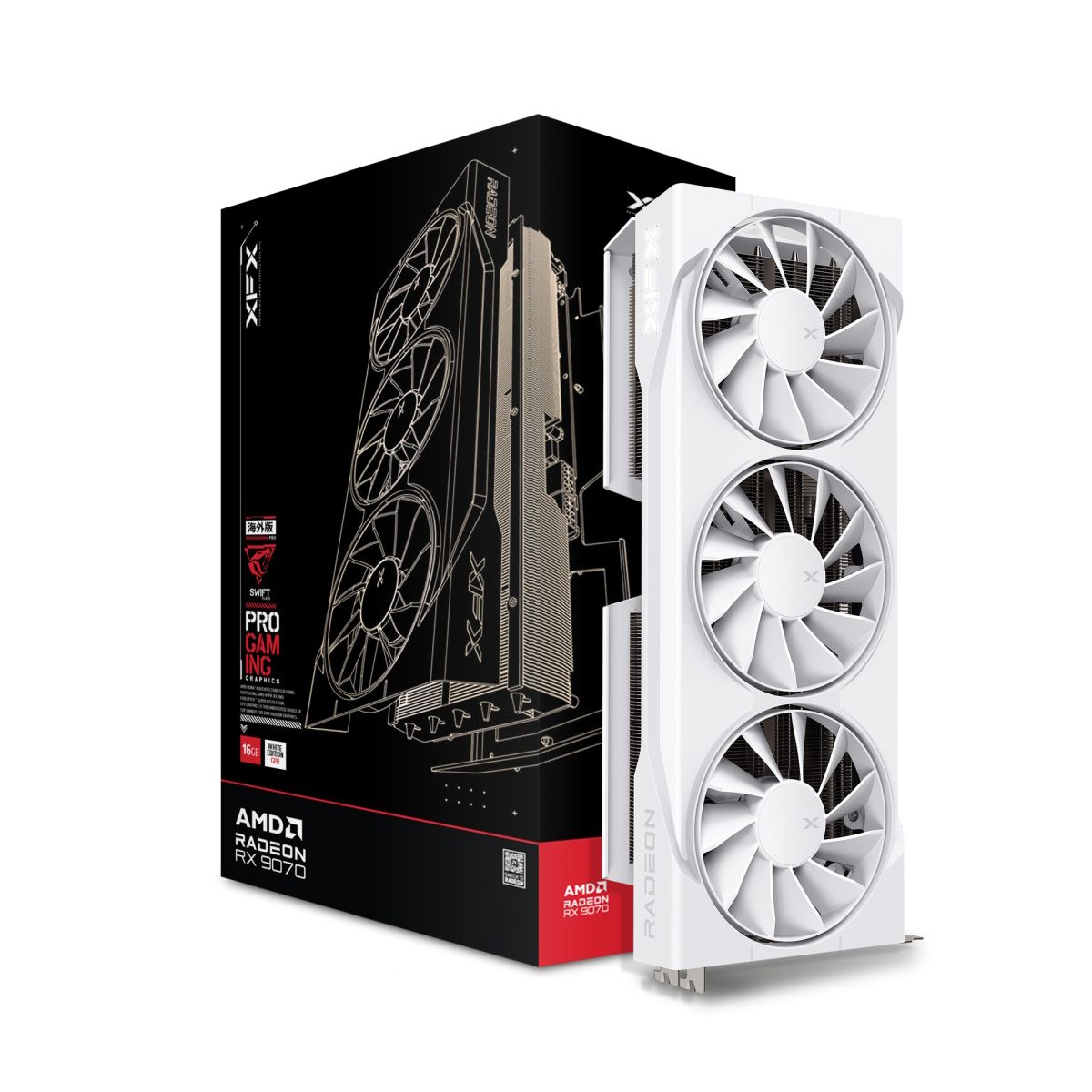 Bild von XFX Swift Radeon RX 9070 OC White Triple Fan Gaming Edition - 16GB GDDR6, 1x HDMI, 3x DP