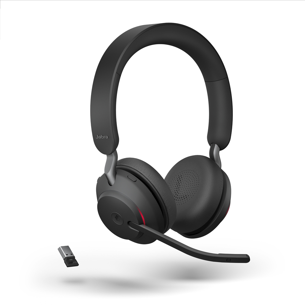Bild von Jabra Evolve2 65 Headset, Stereo, kabellos, Bluetooth, schwarz ,inkl. Link 380 USB-A & Ladestation, Optimiert für Unified Communication