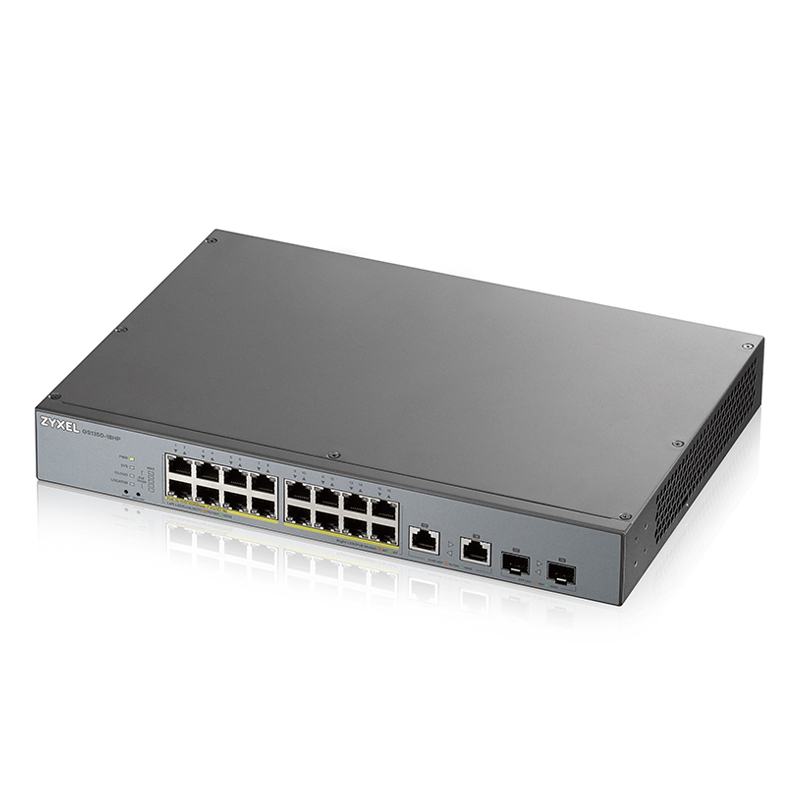 Bild von Zyxel GS1350-18HP Smart Managed Switch 16x Gigabit Ethernet (16x PoE+ max. 250 Watt), 2x GbE/SFP, Long Range, inkl. 1 Jahr Nebula Pro