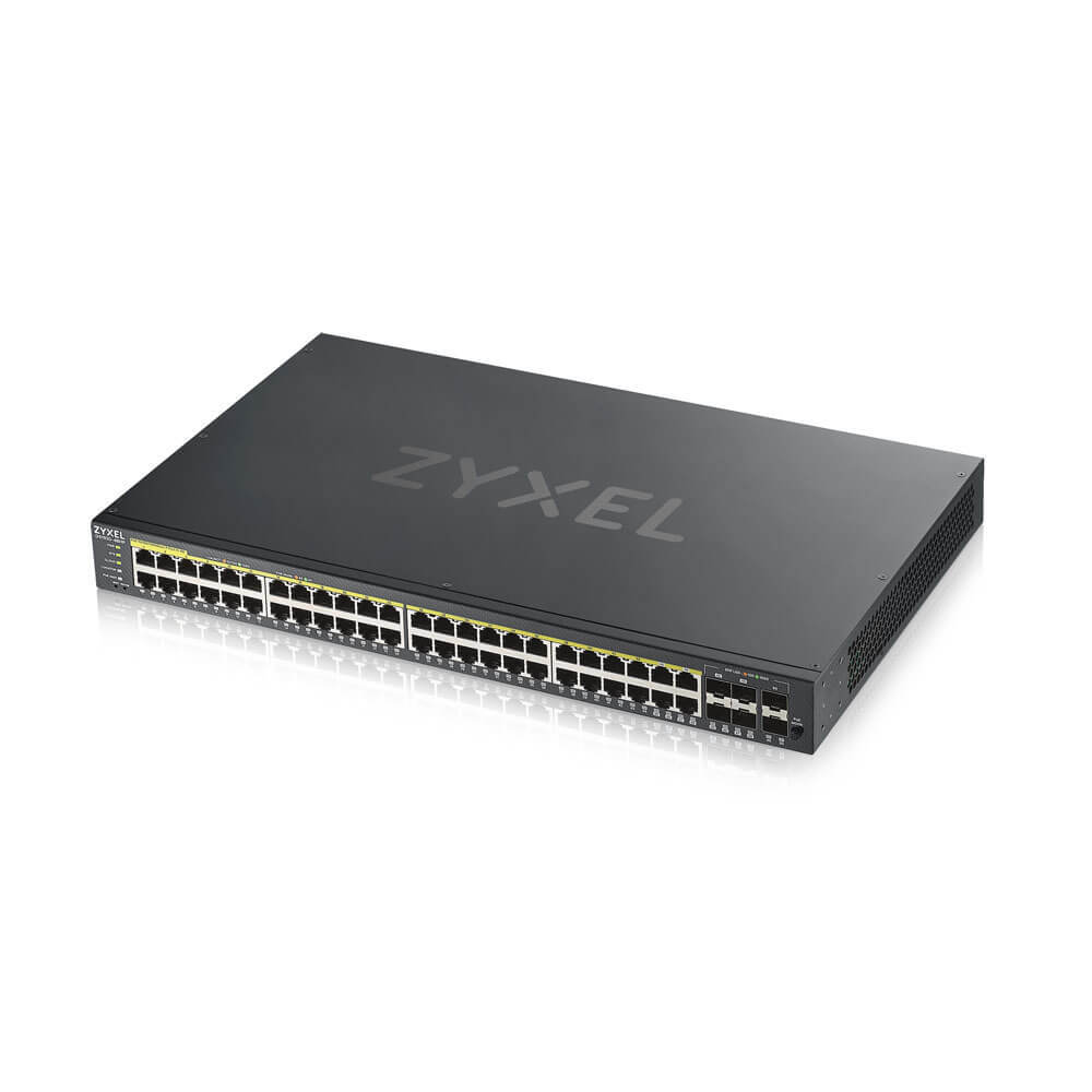 Bild von Zyxel GS1920-48HP V2 Smart Managed Switch 44x Gigabit Ethernet und 4x GbE/SFP Combo (48x PoE+, max. 375 Watt), 2x 10 Gbit/s SFP+