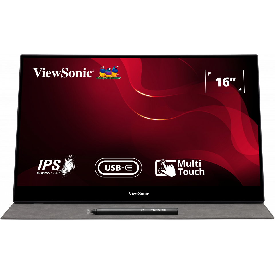 Bild von ViewSonic TD1655 tragbarer Touch Monitor 39,6 cm (15,6 Zoll) 6H gehärtet, USB-Charging, Pivot, Cover & Eingabestift, Full HD, 16:9, 6,6ms, 250cd/m², 6