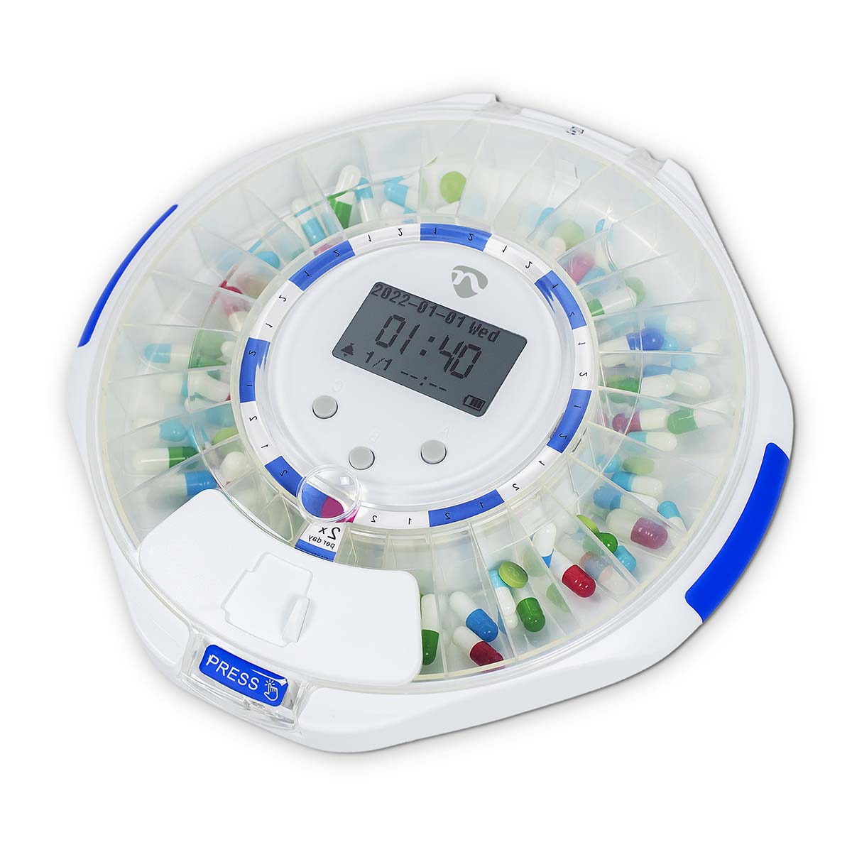 Bild von Nedis Smart Tablettenspender Wi-Fi | 28 Fächer | Anzahl der Alarmzeiten: 9 Weckzeiten pro Tag | Licht / Piep / Stimme | LCD-Anzeige | Weiss