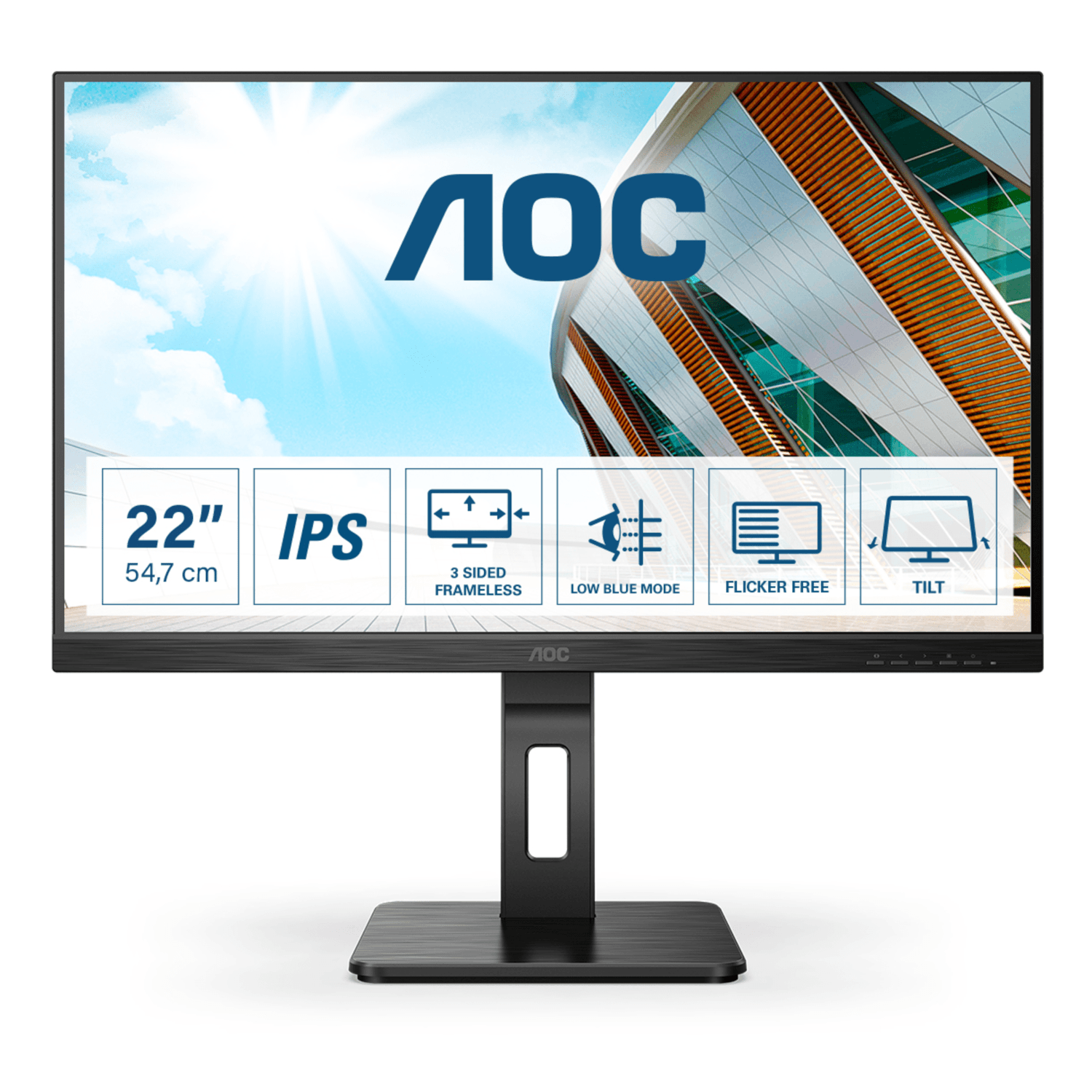 Bild von AOC 22P2Q Office Monitor - Höhenverstellung, Pivot, USB-Hub